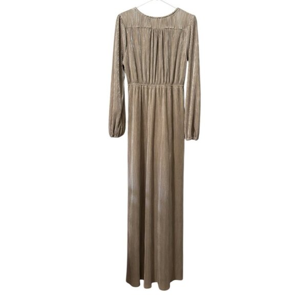 Baltic Born Venus Long Sleeve Pleated Maxi Dress In Gold Women’s Size Large - Picture 2 of 11